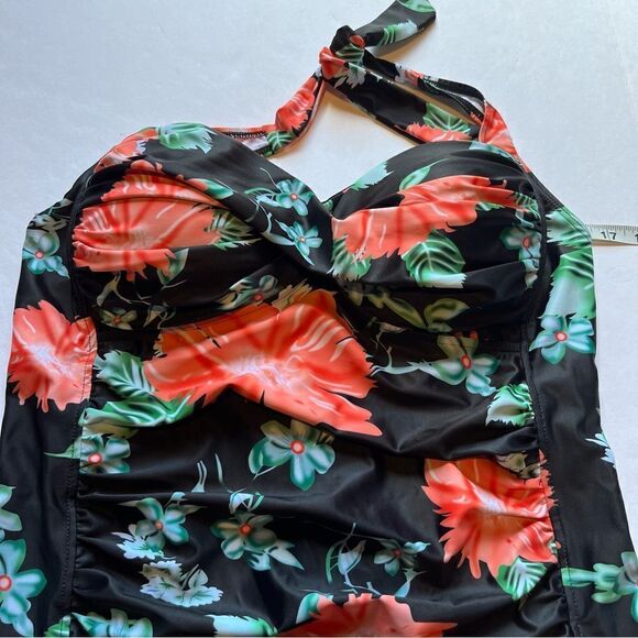 Coco Reef Women's One Piece Swim Suit Black/Green/Orange Floral Size 16 - Picture 10 of 12